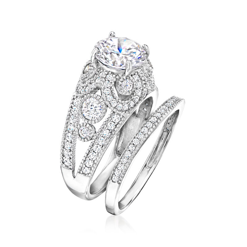3.10 ct. t.w. CZ Jewelry Set: Two Rings in Sterling Silver image number 2