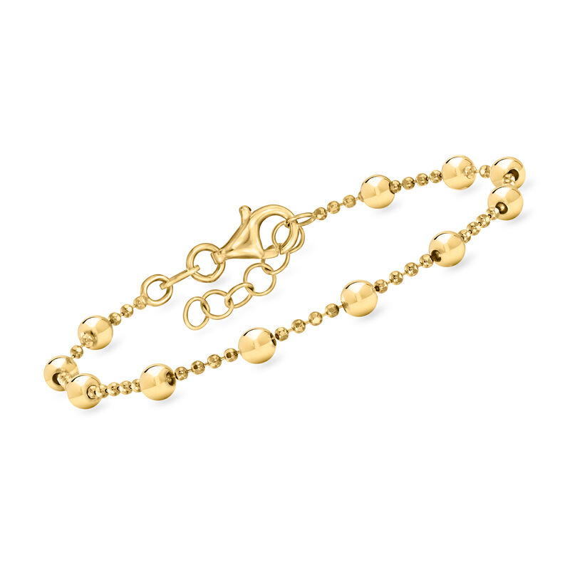 Italian 4mm 18kt Gold Vermeil Bead Station Bracelet. 6.5&quot; image number 0