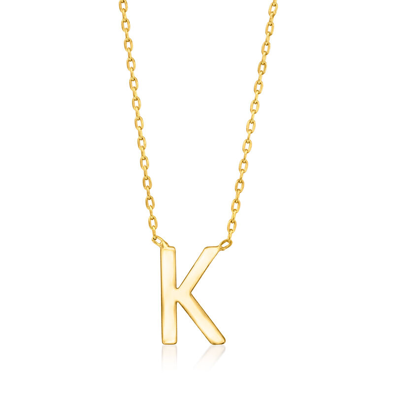 K - Italian 14kt Yellow Gold Initial Necklace. 16&quot; image number 0