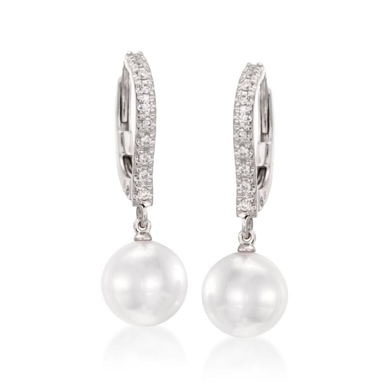 Mikimoto 7.5mm Akoya Pearl Drop Earrings with Diamonds in 18kt White Gold image number 0