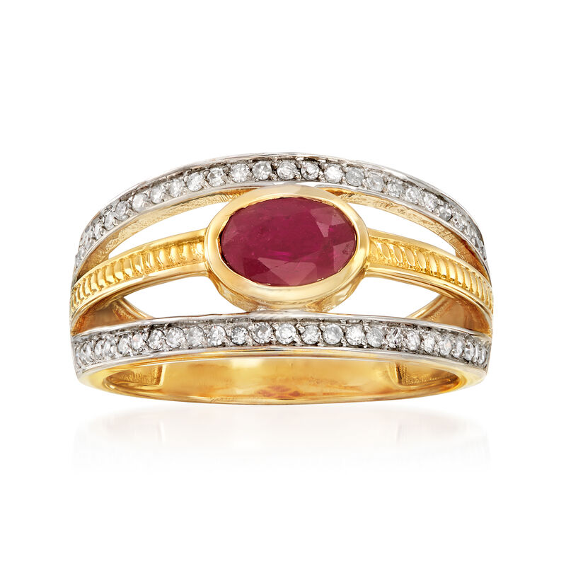 1.00 Carat Ruby and .27 ct. t.w. Diamond Open-Space Ring in 14kt Yellow Gold image number 0