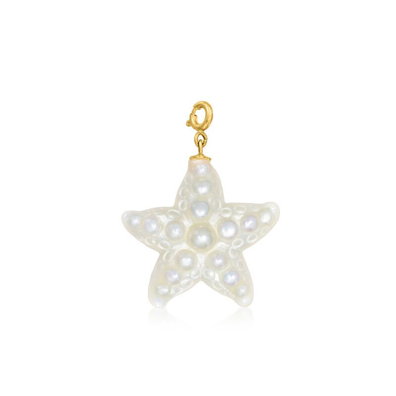 Mother-of-Pearl and 3-5mm Cultured Pearl Starfish Charm in 18kt Gold Over Sterling image number 1