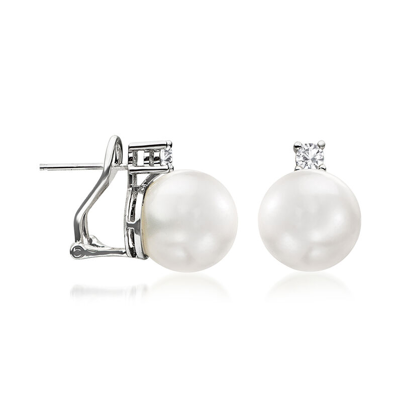 11-12mm Cultured South Sea Pearl and .29 ct. t.w. Diamond Earrings in 18kt White Gold image number 1