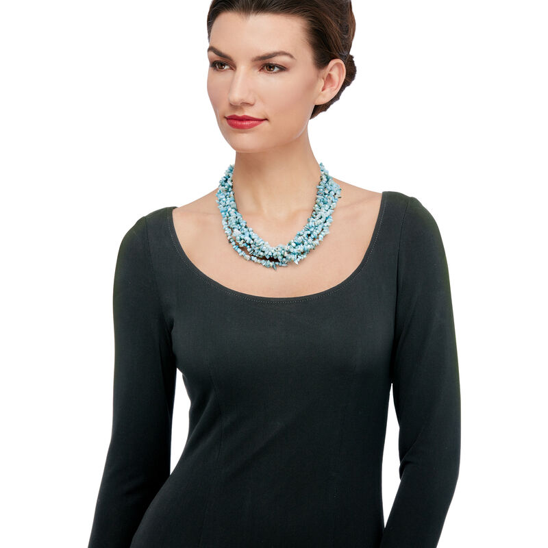 5-6mm Cultured Blue Pearls and 3-8mm Larimar Torsade Necklace with Sterling Silver. 18&quot; image number 0