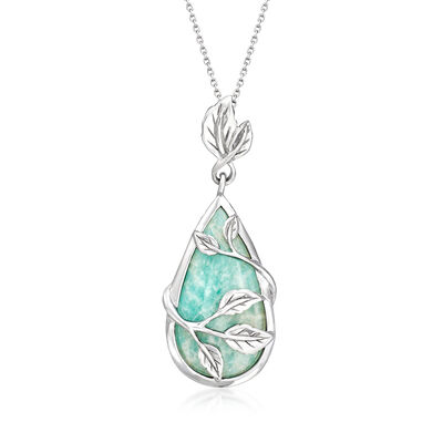 Amazonite Leaf Pendant Necklace in Sterling Silver