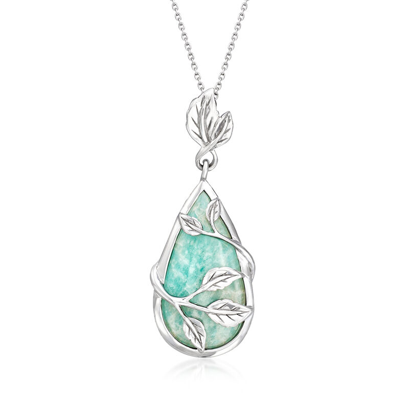 Amazonite Leaf Pendant Necklace in Sterling Silver. 18" image number 0