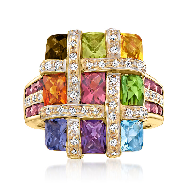 C. 1990 Vintage 4.50 ct. t.w. Multi-Gemstone Ring with .35 ct. t.w. Diamonds in 18kt Yellow Gold image number 0