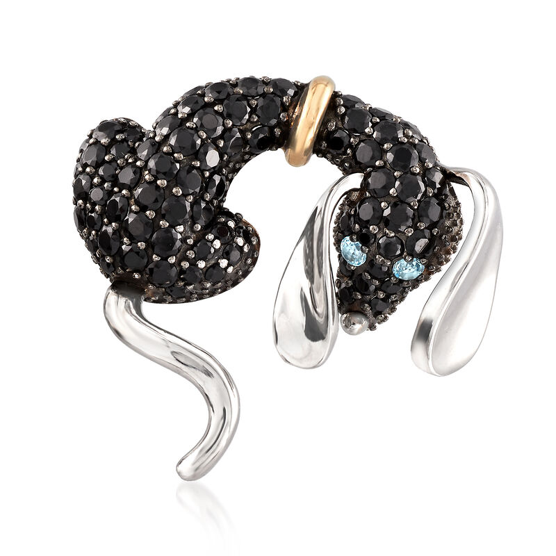 4.42 ct. t.w. Black Spinel Dog Pin with .10 ct. t.w. Blue Topaz in Sterling and 14kt Gold image number 0