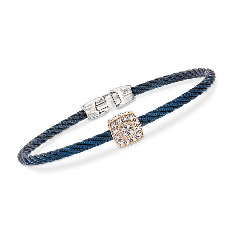 ALOR &quot;Shades of Alor&quot; Blue Stainless Steel Cable Bracelet with Diamond-Accented Station in 18kt Rose and White Gold. 7&quot; image number 0