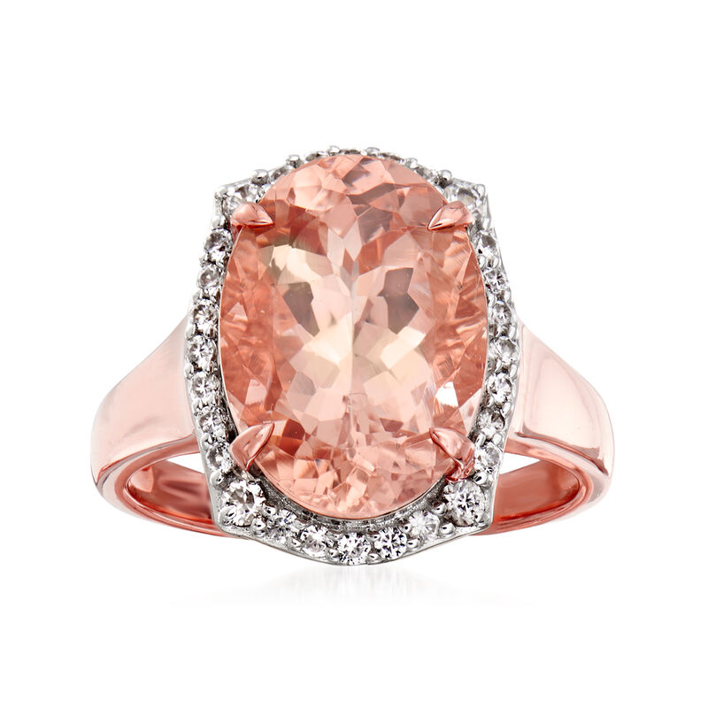 4.60 Carat Morganite and .40 ct. t.w. White Zircon Ring in 14kt Rose Gold image number 0