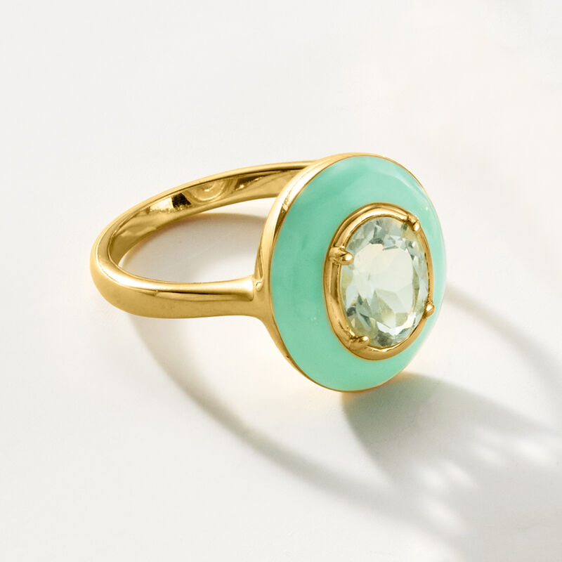 1.20 Carat Prasiolite Ring with Pastel Green Enamel in 18kt Gold Over Sterling image number 3