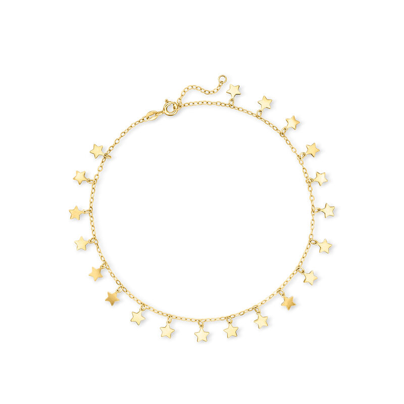 Italian 14kt Yellow Gold Star Station Anklet. 9&quot; image number 0