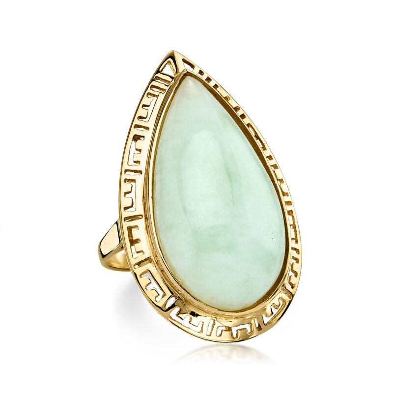 C. 1980 Vintage Jade Greek Key Ring in 14kt Yellow Gold. Size 6 image number 3
