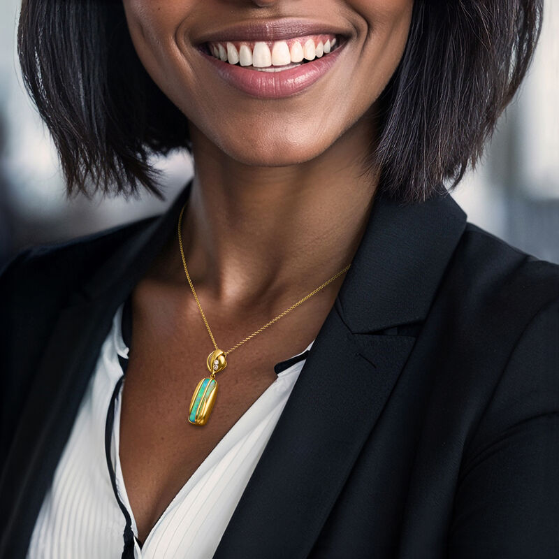 C. 1980 Vintage Black Opal and .12 ct. t.w. Diamond Pendant Necklace in 18kt Yellow Gold. 16" image number 1
