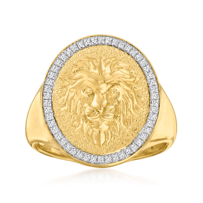 .15 ct. t.w. Diamond Lion Head Signet Ring in 18kt Gold Over Sterling image number 0