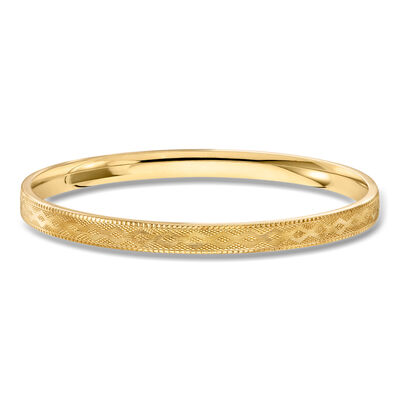 C. 1960 Vintage 14kt Yellow Gold Etched Bangle Bracelet