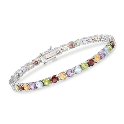 9.50 ct. t.w. Multi-Gemstone Tennis Bracelet in Sterling Silver