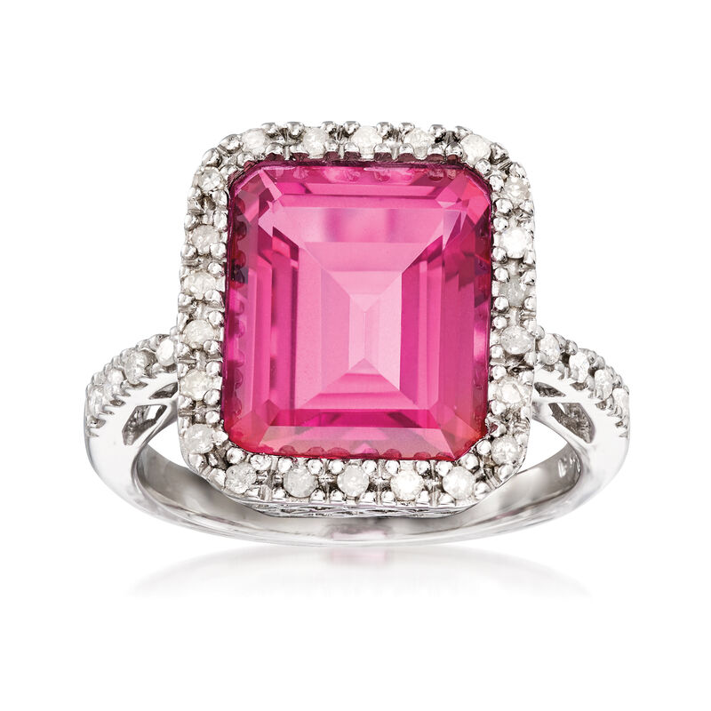 6.50 Carat Pink Topaz and .25 ct. t.w. Diamond Ring in Sterling Silver image number 0