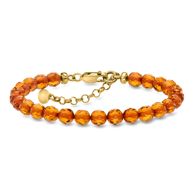 6mm Amber Bead Bracelet with 18kt Gold Over Sterling. 7" image number 0