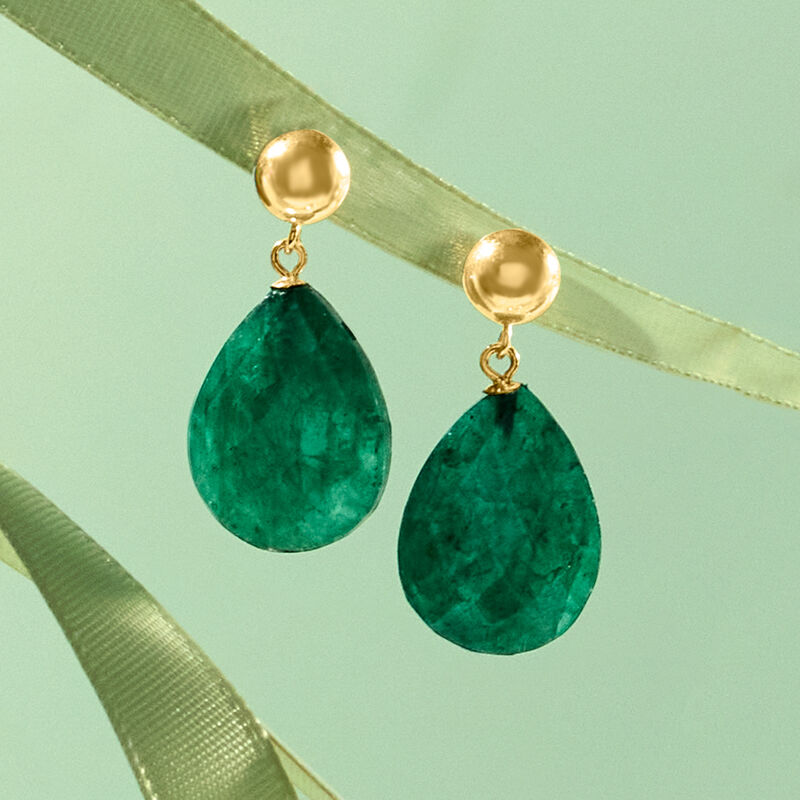18.00 ct. t.w. Emerald Teardrop Earrings in 14kt Yellow Gold image number 4