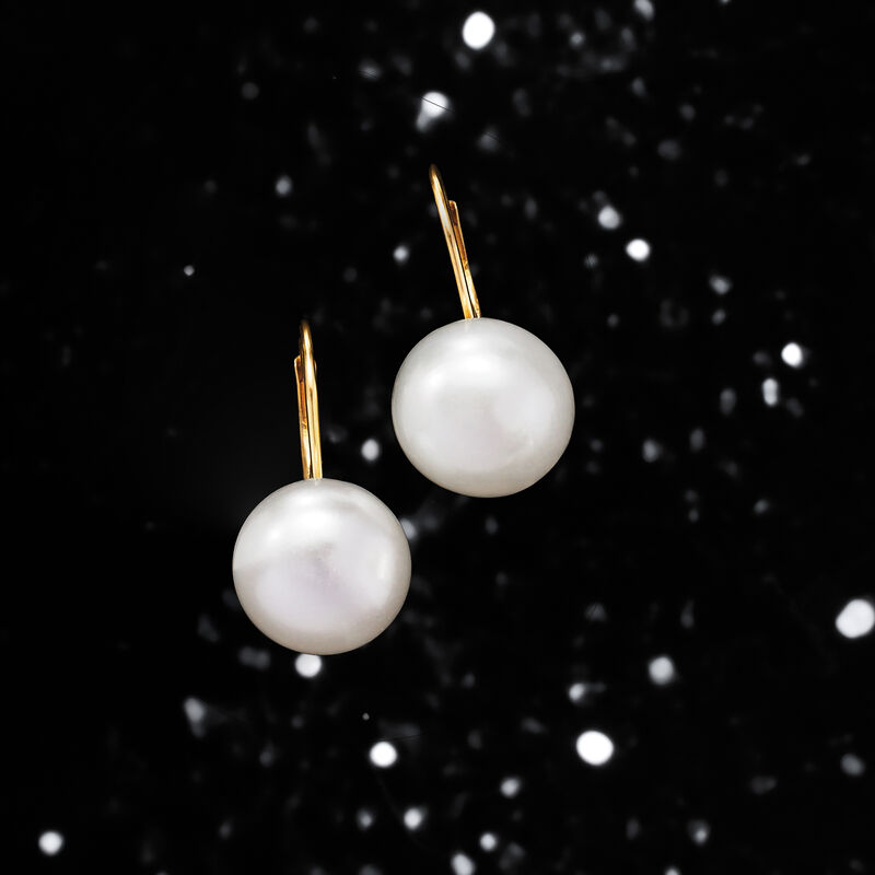 10-11mm Cultured Button Pearl Drop Earrings in 14kt Yellow Gold image number 4