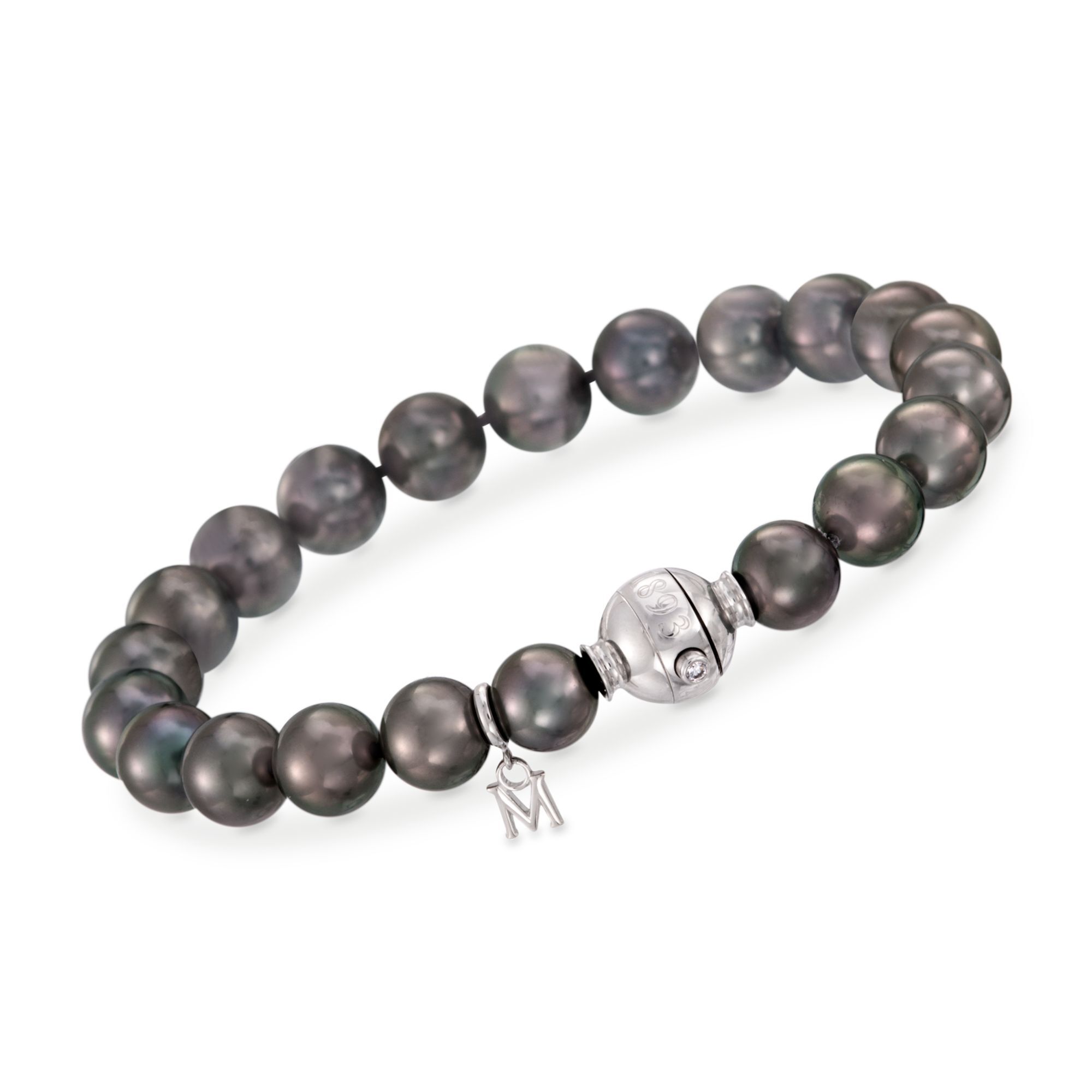 Mikimoto 8-9mm A+ Black South Sea Pearl Bracelet with Diamond