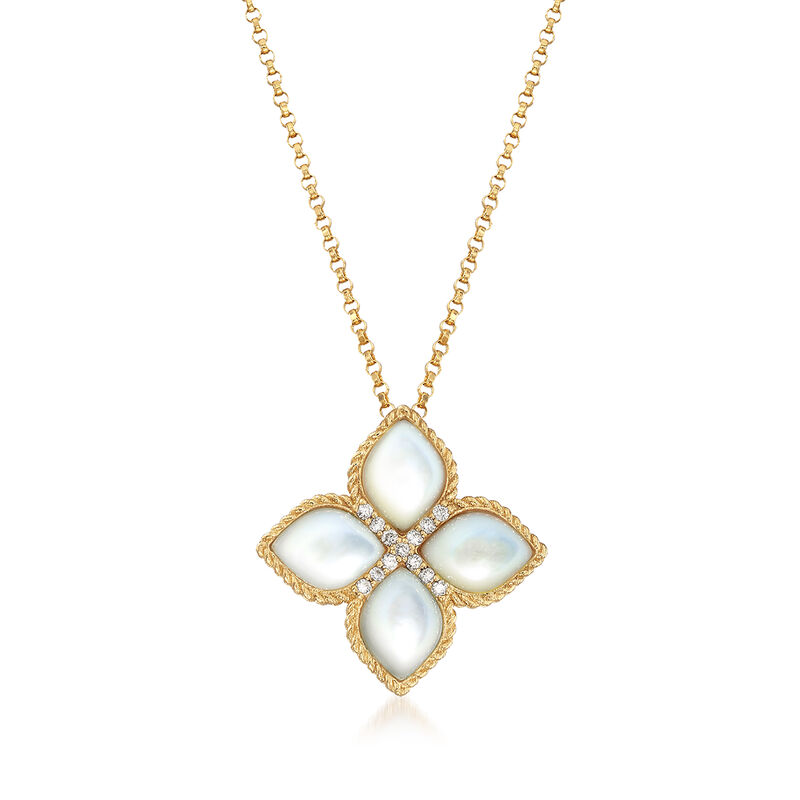 Roberto Coin &quot;Venetian Princess&quot; Mother-Of-Pearl Floral Pendant Necklace with Diamond Accents in 18kt Gold. 16.5&quot; image number 1
