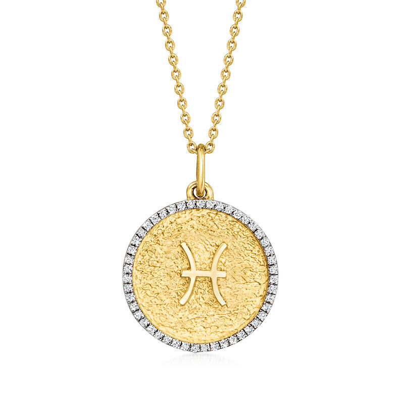 Pisces - .20 ct. t.w. Diamond Zodiac Pendant Necklace in 18kt Gold Over Sterling. 18" image number 0