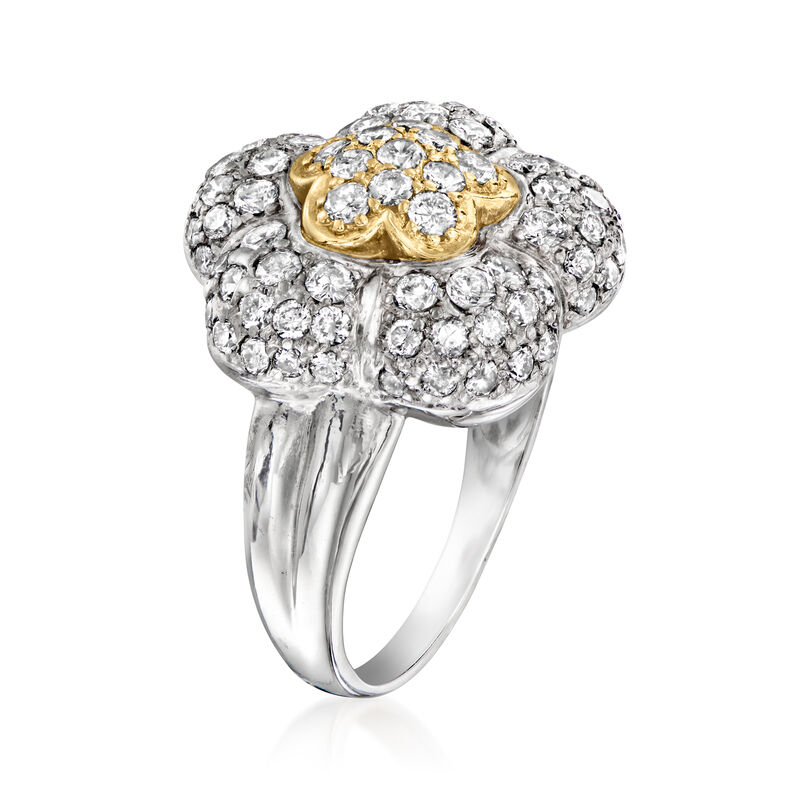 C. 1980 Vintage 1.60 ct. t.w. Diamond Flower Cluster Ring in 18kt Two-Tone Gold. Size 6 image number 2