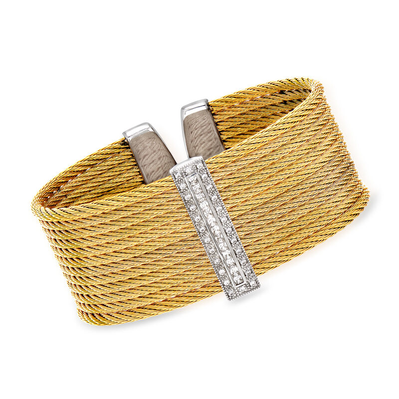 ALOR &quot;Classique&quot; .61 ct. t.w. Diamond Yellow Stainless Steel Cable Cuff Bracelet with 18kt White Gold. 7&quot; image number 0