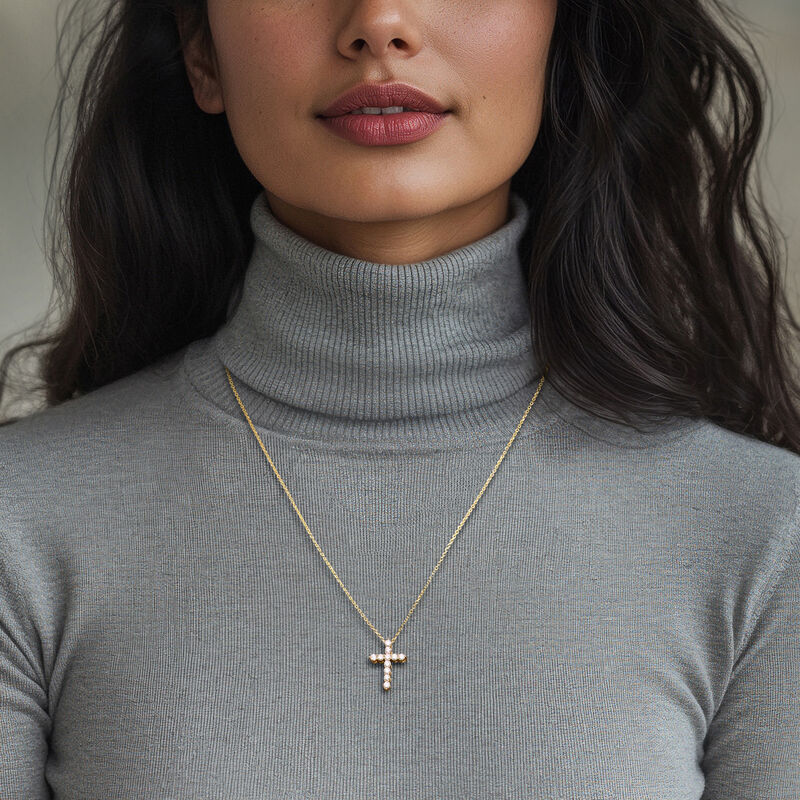 .50 ct. t.w. Lab-Grown Diamond Cross Pendant Necklace in 18kt Gold Over Sterling. 18" image number 0