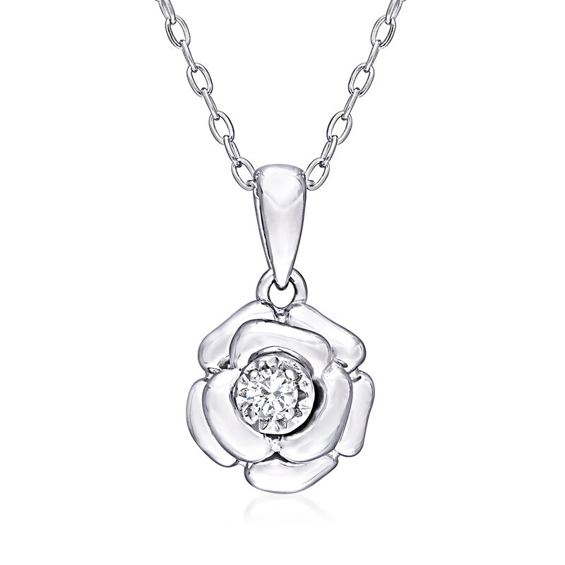 Diamond-Accented Rose Pendant Necklace in Sterling Silver. 18" image number 0