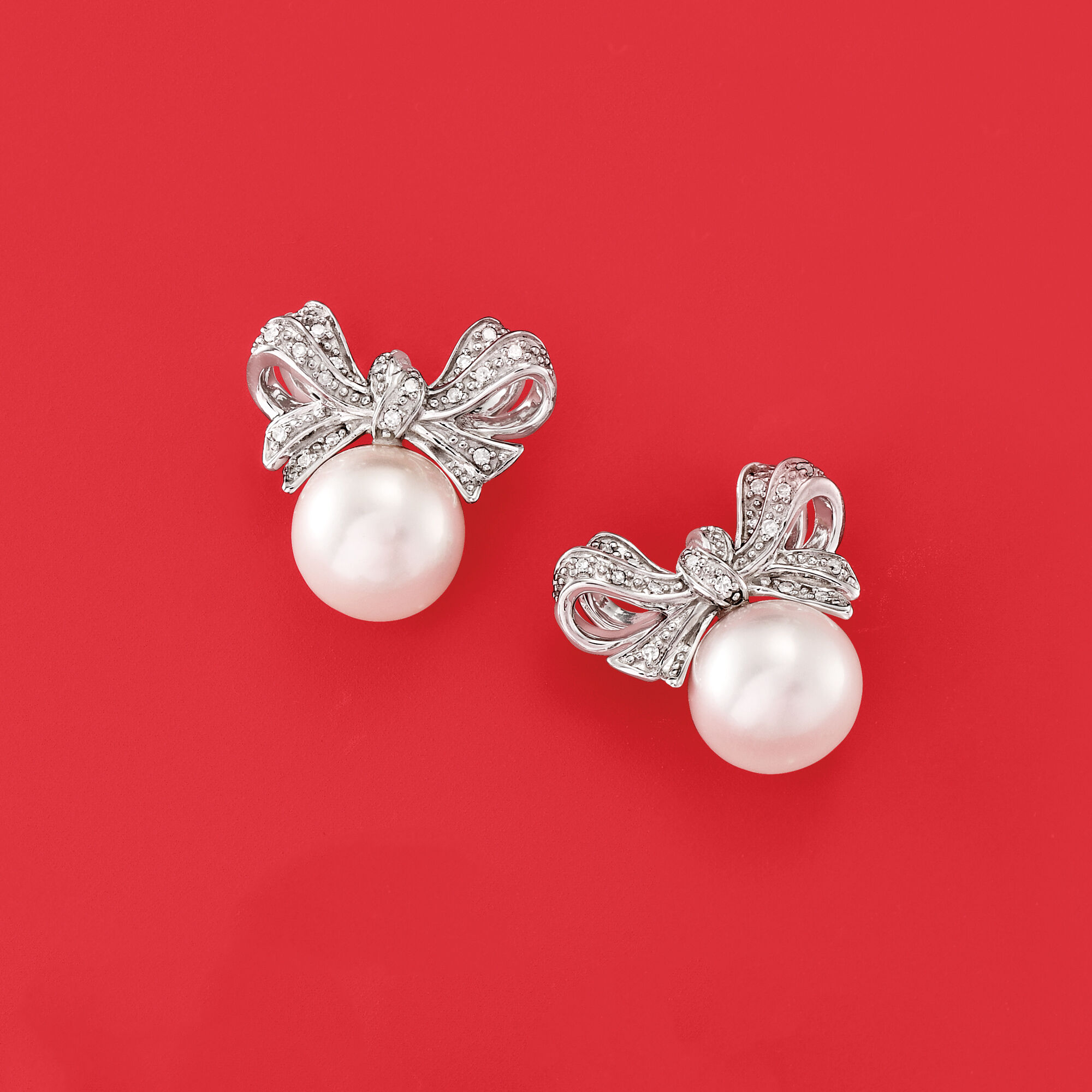 8.5-9 mm Cultured Pearl and .10 ct. t.w. Diamond Bow 8.5-9 mm Cultured Pearl and .10 ct. t.w. Diamond Bow
