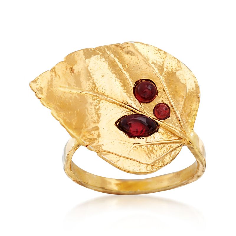 .70 ct. t.w. Garnet Leaf Ring in 18kt Gold Over Sterling image number 0