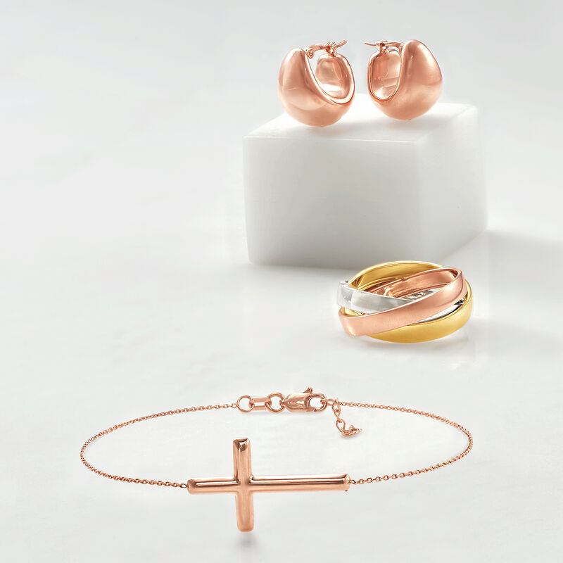 14kt Rose Gold Sideways Cross Bracelet. 7&quot; image number 2
