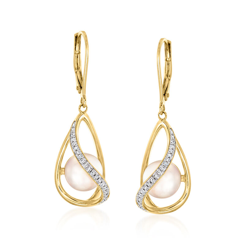 8-8.5mm Cultured Pearl and .13 ct. t.w. Diamond Swirl Drop Earrings in 18kt Gold Over Sterling  image number 0