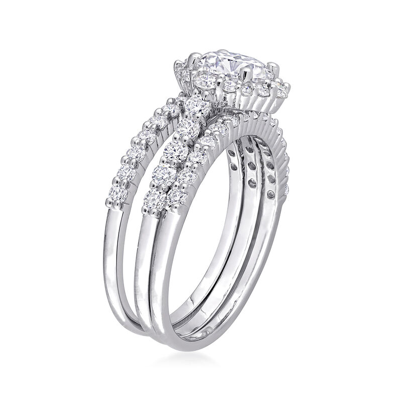 1.99 ct. t.w. Moissanite Bridal Set: Engagement and Wedding Rings in Sterling Silver. Size 8 image number 1