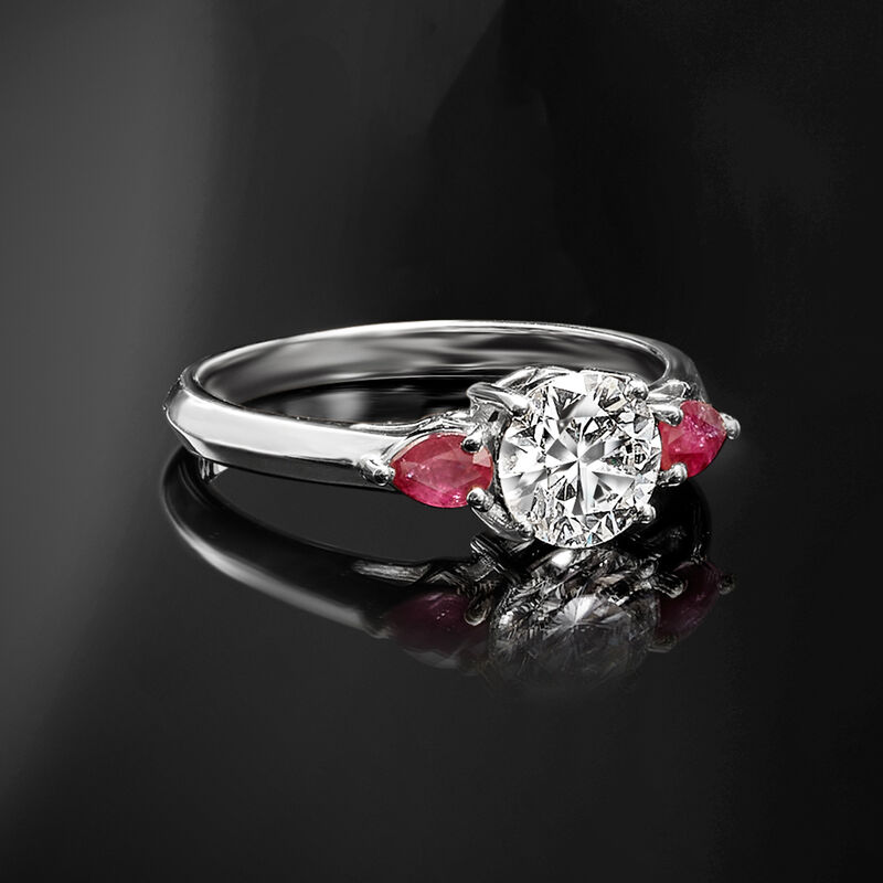 1.00 Carat Lab-Grown Diamond Ring with .40 ct. t.w. Rubies in 14kt White Gold image number 3