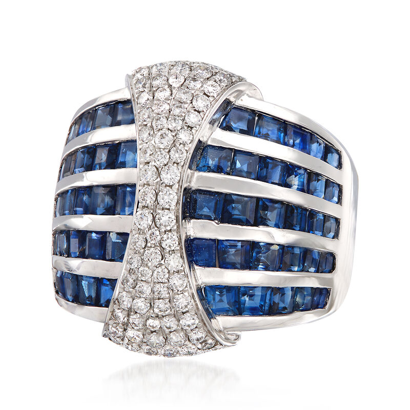 4.20 ct. t.w. Sapphire and .63 ct. t.w. Diamond Multi-Row Ring in 18kt White Gold. Size 9 image number 3