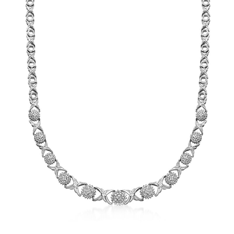 .50 ct. t.w. Diamond XO Necklace in Sterling Silver. 16&quot; image number 1