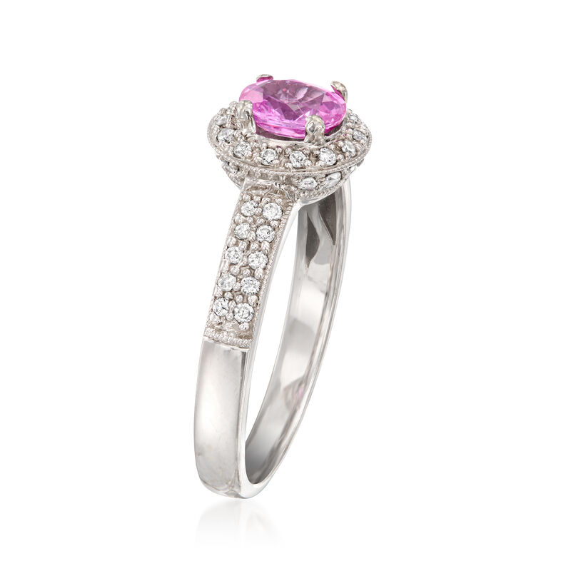 C. 2000 Vintage .75 Carat Pink Sapphire Ring with .36 ct. t.w. Diamonds in 18kt White Gold. Size 7.25 image number 2