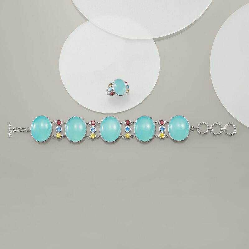 Aqua Chalcedony and .50 ct. t.w. Multi-Stone Ring in Sterling Silver image number 4