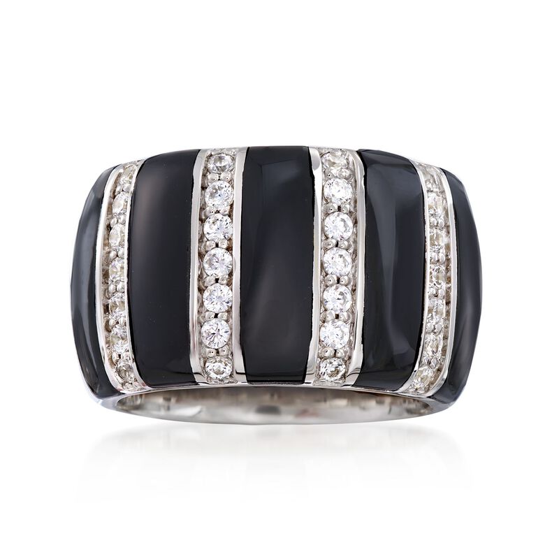 Belle Etoile &quot;Regal&quot; Black Onyx and .70 ct. t.w. CZ Ring in Sterling Silver image number 0