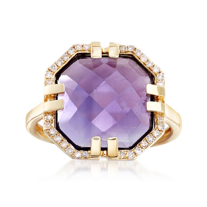4.40 Carat Amethyst and .11 ct. t.w. Diamond Ring in 14kt Yellow Gold image number 0