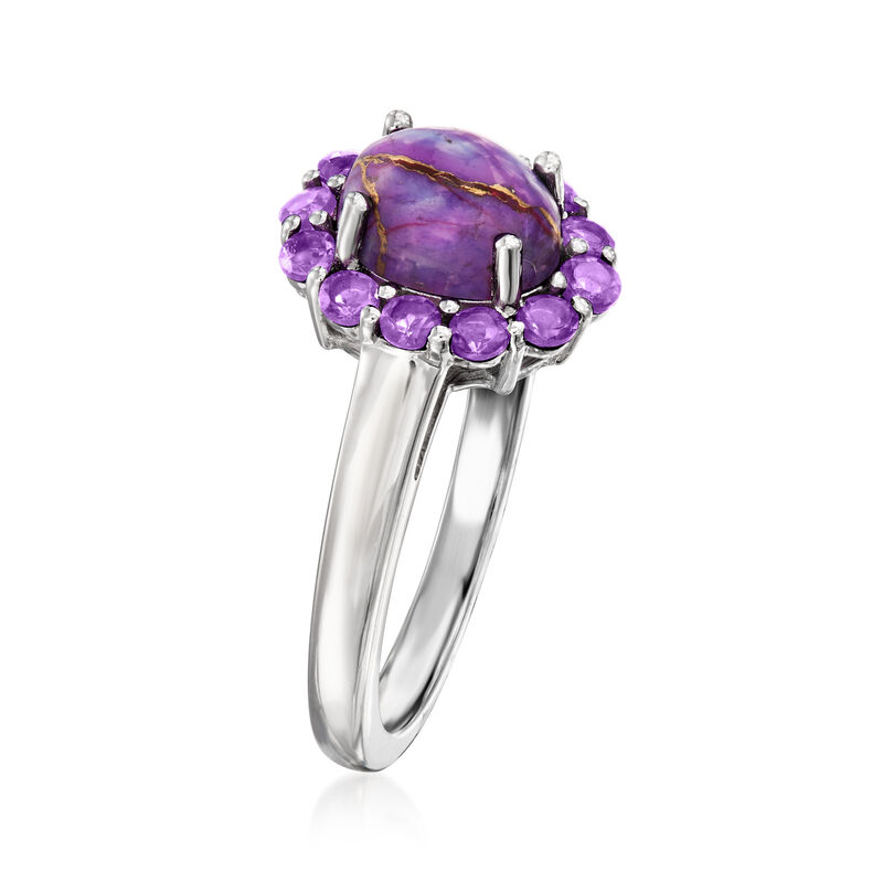 Purple Turquoise and .30 ct. t.w. Amethyst Halo Ring in Sterling Silver image number 2