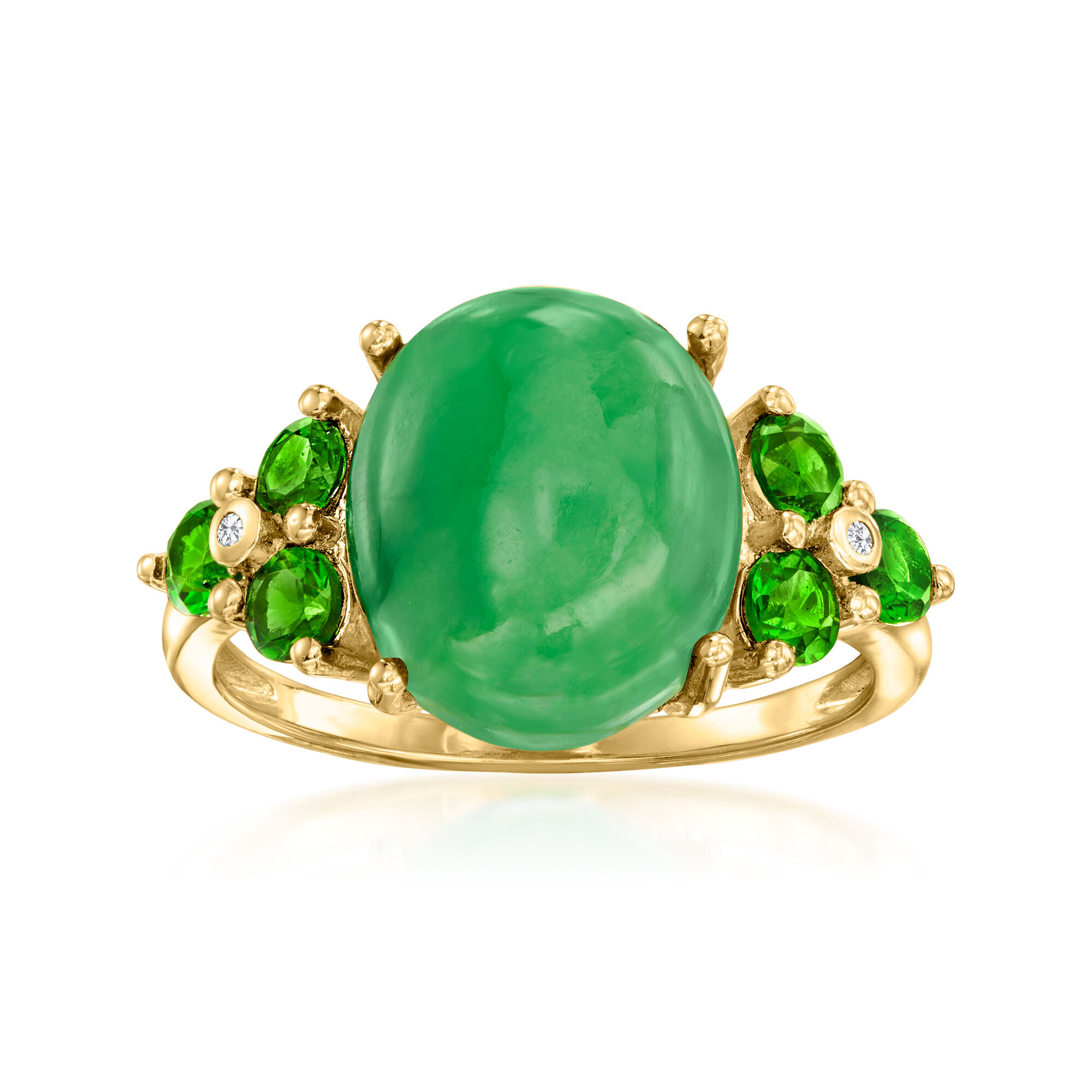 Jade and .70 ct. t.w. Chrome Diopside Ring with White Zircons in