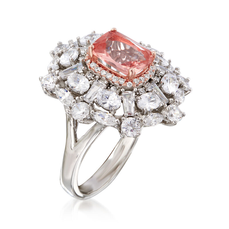 4.30 Carat Pink CZ and 3.85 ct. t.w. CZ Cluster Ring in Sterling Silver image number 2