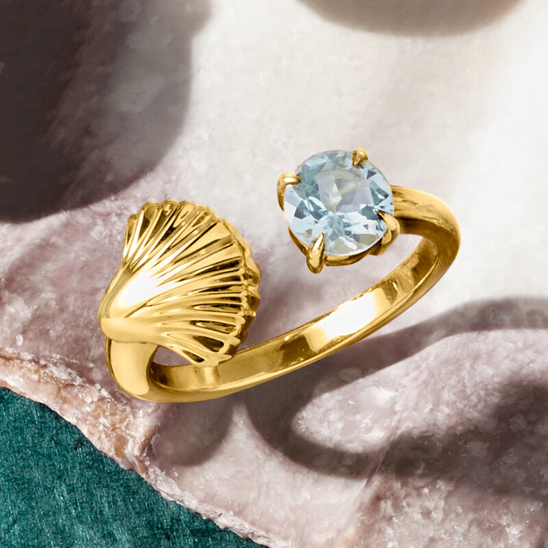 .50 Carat Aquamarine Seashell Open-Space Ring in 18kt Gold Over Sterling image number 3