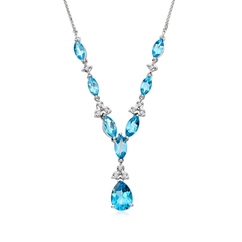 C. 1990 Vintage 5.95 ct. t.w. Swiss Blue Topaz Necklace with .12 ct. t.w. Diamonds in 10kt White Gold. 17.5" image number 0