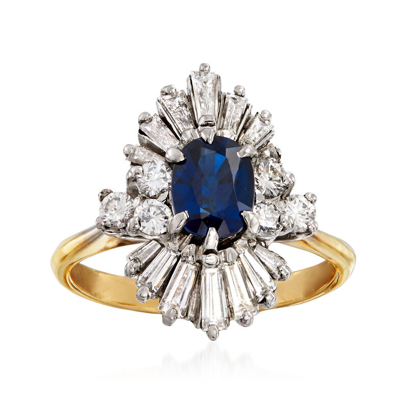 C. 1970 Vintage 1.00 Carat Sapphire and 1.00 ct. t.w. Diamond Ring in 18kt Yellow Gold. Size 5.75 image number 0